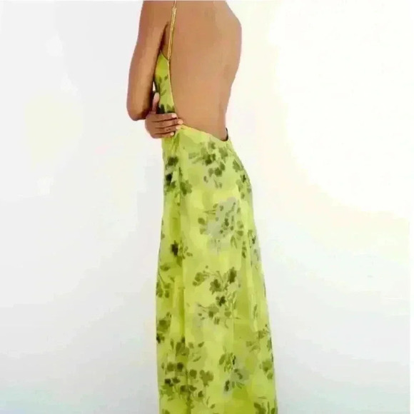 Zara Women’s Floral Vibrant Green Maxi Dress size Large - Picture 6 of 14